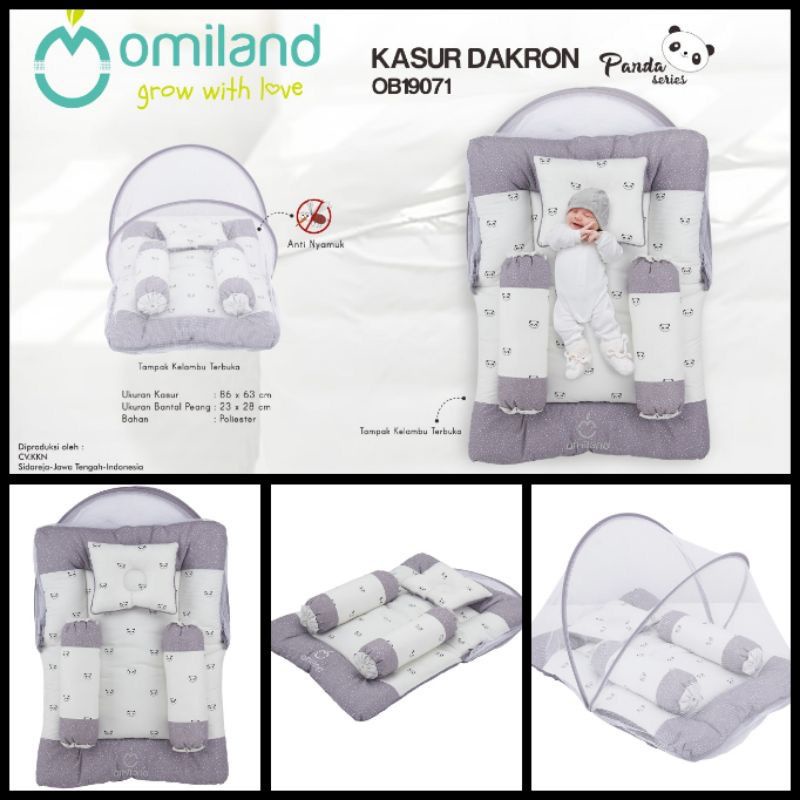 Omiland Kasur Kelambu Bayi Lipat Dakron Set Bantal Peang Guling Seri Sloth Alpaca Rainbow Panda