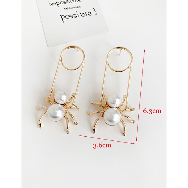 LRC Anting Tusuk Fashion Gold Alloy Artificial pearl Spider Earrings D43497