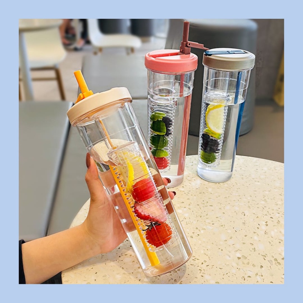 FLS - BOTOL MINUM INFUSED BOTOL MINUM TRANSPARAN JUICE BUAH/BOTOL TUMBLER+SEDOTAN PORTABLE