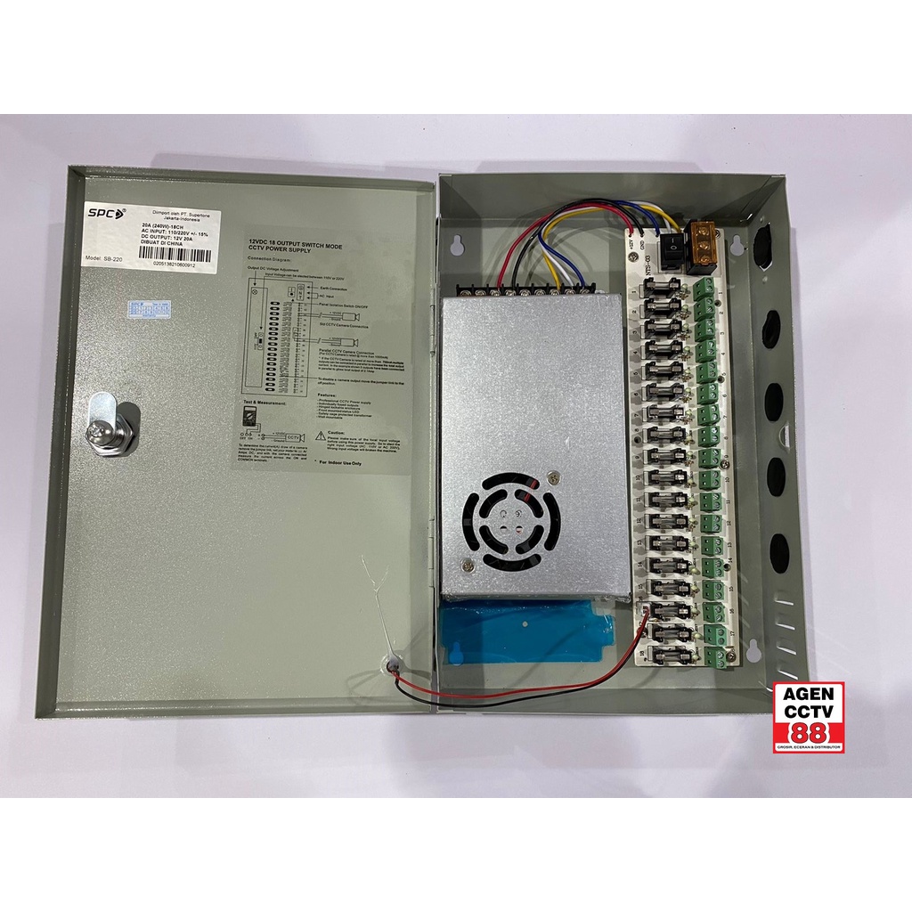 Power Supply PSU Box Panel SPC DC 12V 20A Murni Adaptor CCTV 18CH