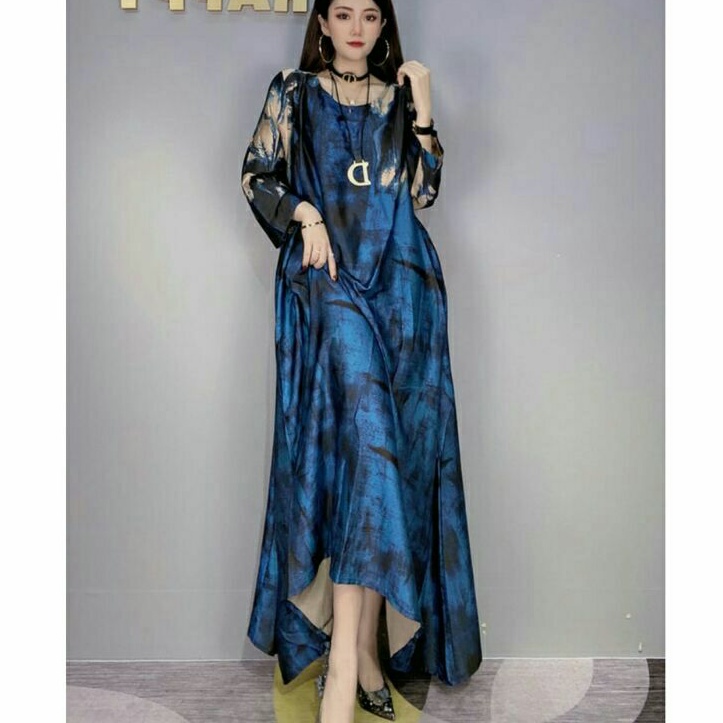 84421 Baju long dress gaun pesta cewek import baju maxi dress gaun panjang pesta wanita import biru