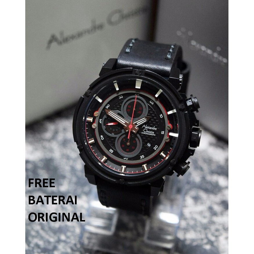 JAM TANGAN PRIA ALEXANDRE CHRISTIE AC 6375 FULL BLACK LEATHER BLACK ORIGINAL GARANSI RESMI 1 TAHUN