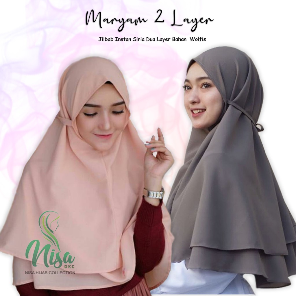 Jilbab Instan Maryam Hijab Wolfis Dua Layer Samina Bergo Non Pet Nisadkc