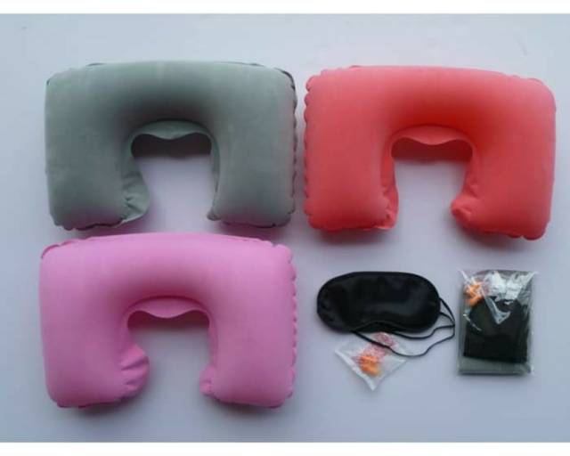 Bantal Leher / Travel Pillow angin tiup set