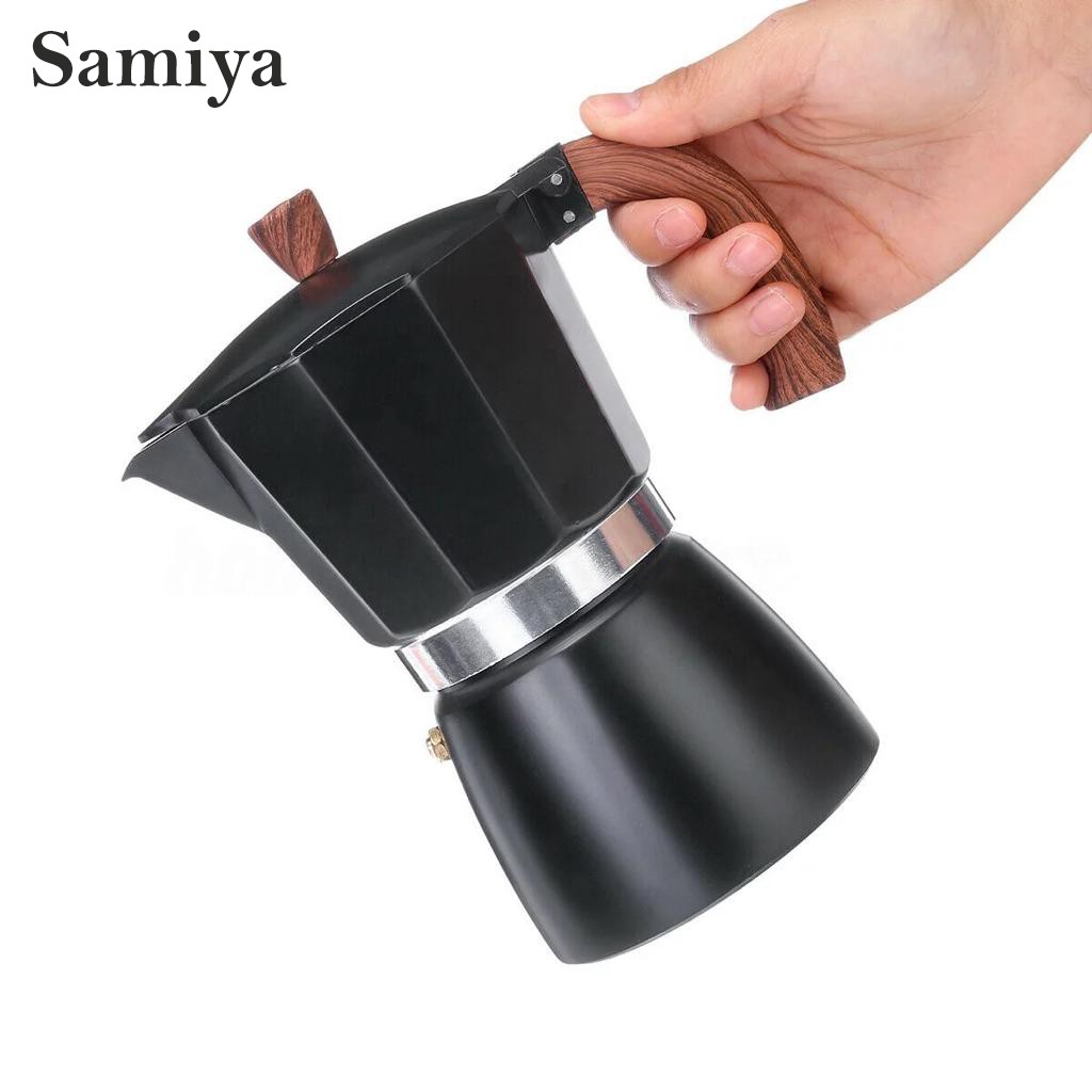 moka pot kopi hitam handle kayu / mokapot coffee wooden handle / teko kopi espresso maker black moka