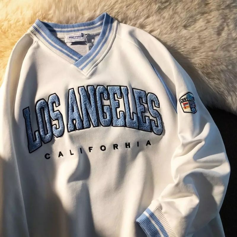 Los Angeles Sweater| MILKTEAS | Sweater Vneck Motif Bordir Los Angeles