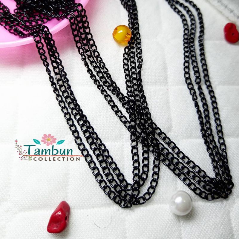 Rantai Accesoris/Membuat Strap/Rantai Beras hitam/1meter