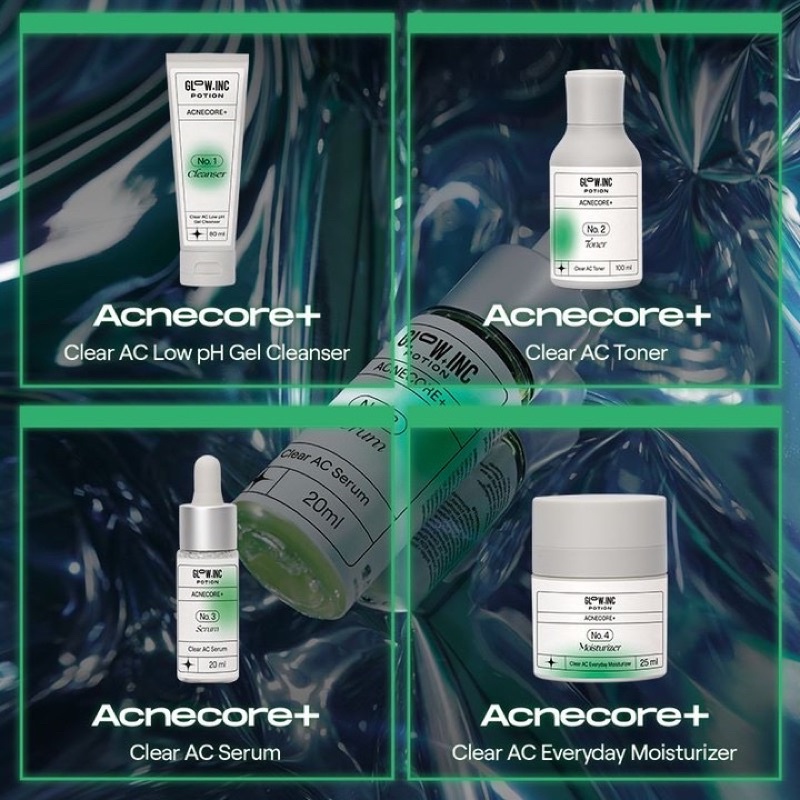 GLOWINC POTION ACNECORE+ Indonesia / Clear AC Chroma+ Bright Radiant Gentle+ Soothing Hydralive+ Moisture Lock Maintain+ Nutrient Skin Forever+ Pro Youth Seamless Cleanser Toner Essence Serum Ampoule Cream Moisturizer Mask Dark Spot Glow Inc Paket