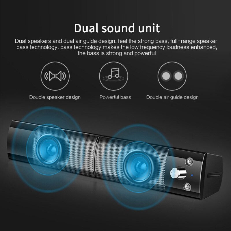 SADA Soundbar Desktop Speaker HiFi Stereo Heavy Bass - V-117 - Black