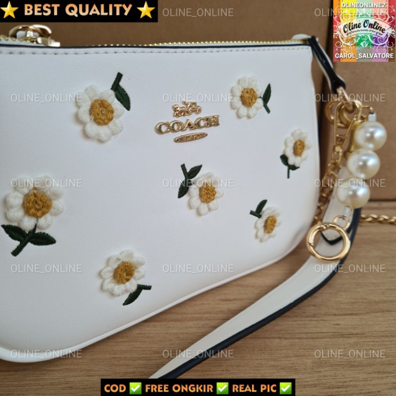 tas wanita shoulder bag logo floral rajut aplikasi bunga daisy flower aksesoris mutiara pearl CH gift set kondangan shoulder bag with box