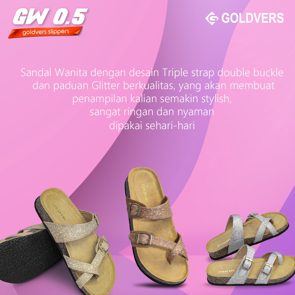 Sandal Wanita Glitter Goldvers Selop Motif Glitter Manik Original Import Berkualitas - Goldiesbags