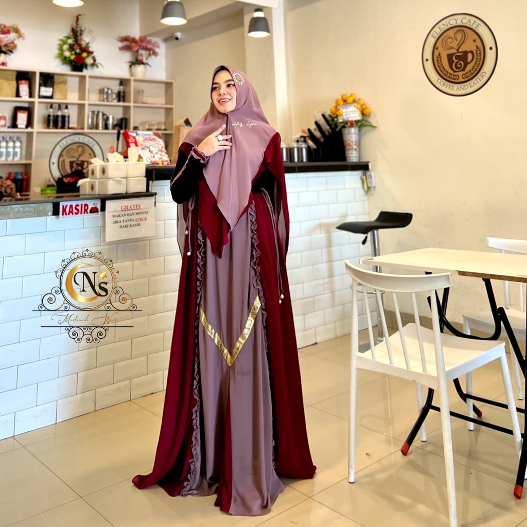 ORIGINAL Naraya Syari Vol3  By. Nais Syari / Bahan Ceruti babydoll HQ Aplikasi Kriwil & Pita Gold tu