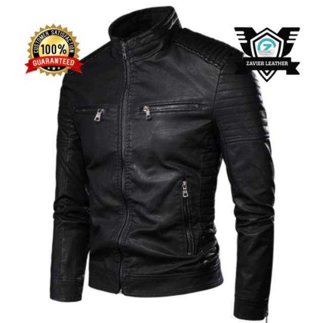 Jaket pria semi kulit jaket motor pria kulit sintetis