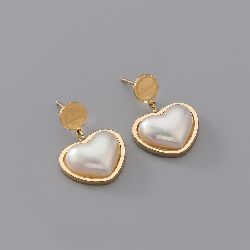 Anting stud love putih mutiara titanium korea style anti karat