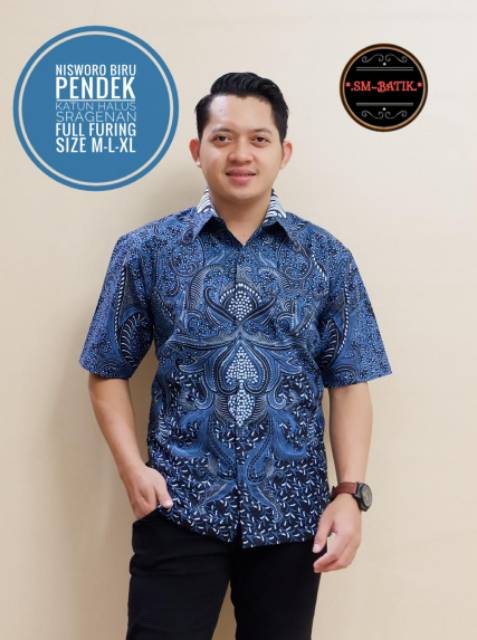 Kemeja Batik Lengan Panjang / Hem Batik Lengan Pendek Warna Biru NISWORO Batik Lapis Furing