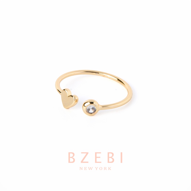 Bzebi Cincin Lapis Emas 18k Model Terbuka Adjustable Hias Berlian Gaya Korea Untuk Wanita 211r