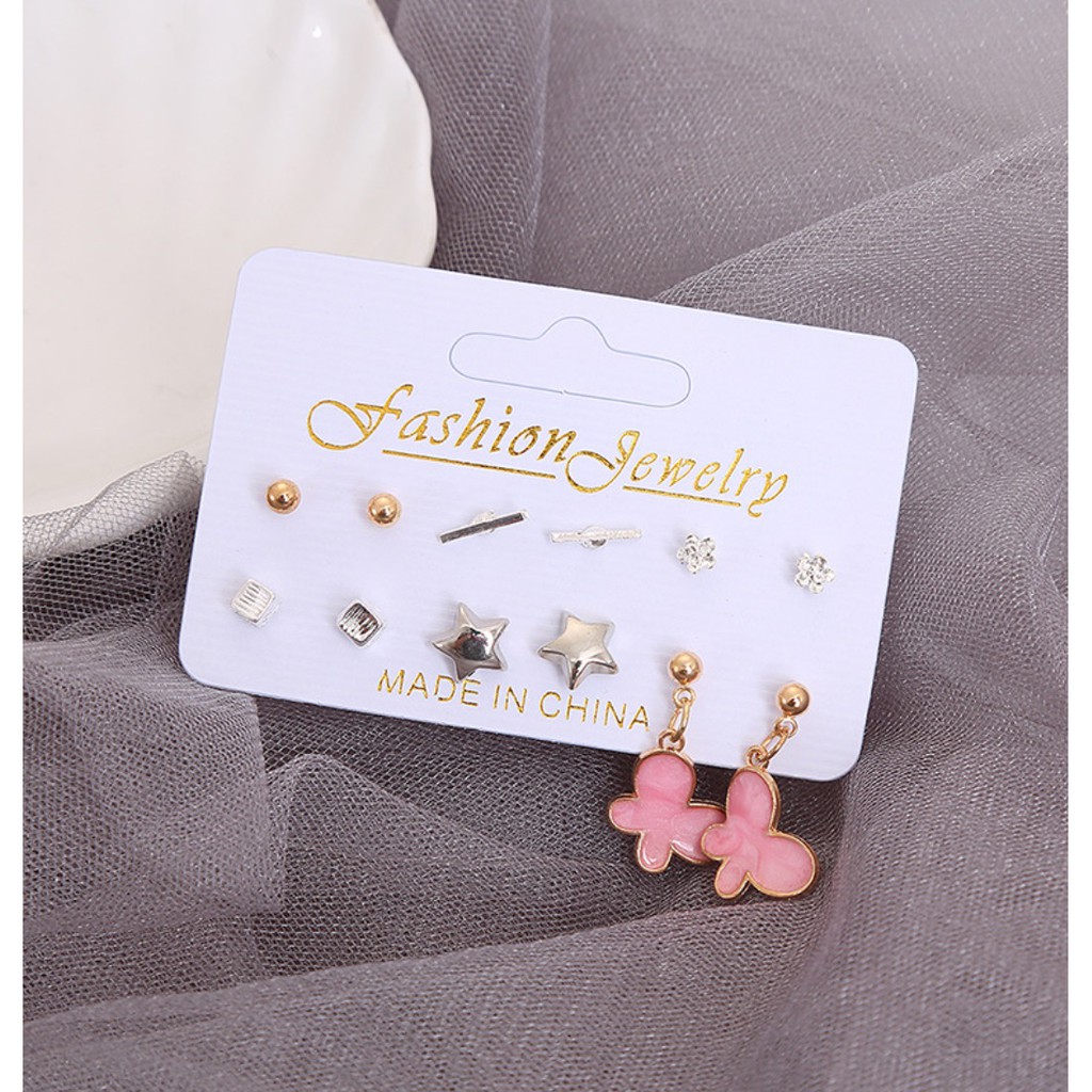 6 Pasang Anting Set KUPU Tindik Tusuk untuk 1 Minggu Korea Fashion Earrings Wanita Stud Korean style