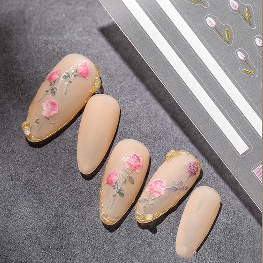 AUGUSTINA Agustina Stiker Nail Art Tahan Air Aster Rose Silder Decal Perekat DIY Perhiasan Nail Art