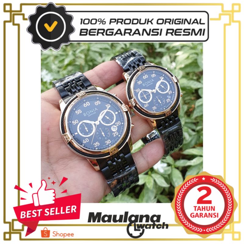 JAM TANGAN PRIA WANITA | RANTAI | KULIT | KARET | MURAH | BONIA - 10534 COUPLE ALL STEEL COMBI BLACK