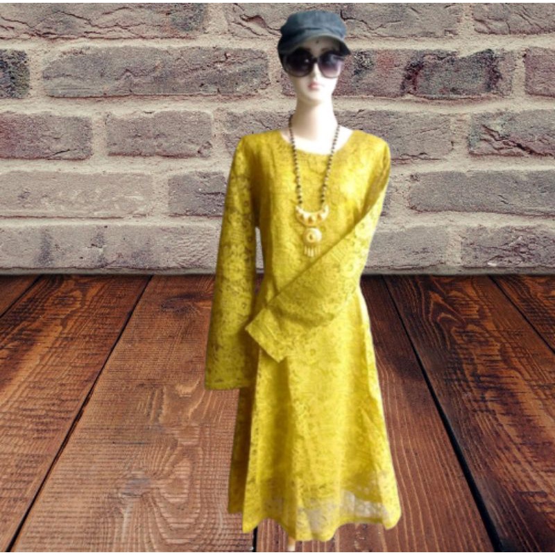 DRESS BROKAT KUNING LEMON