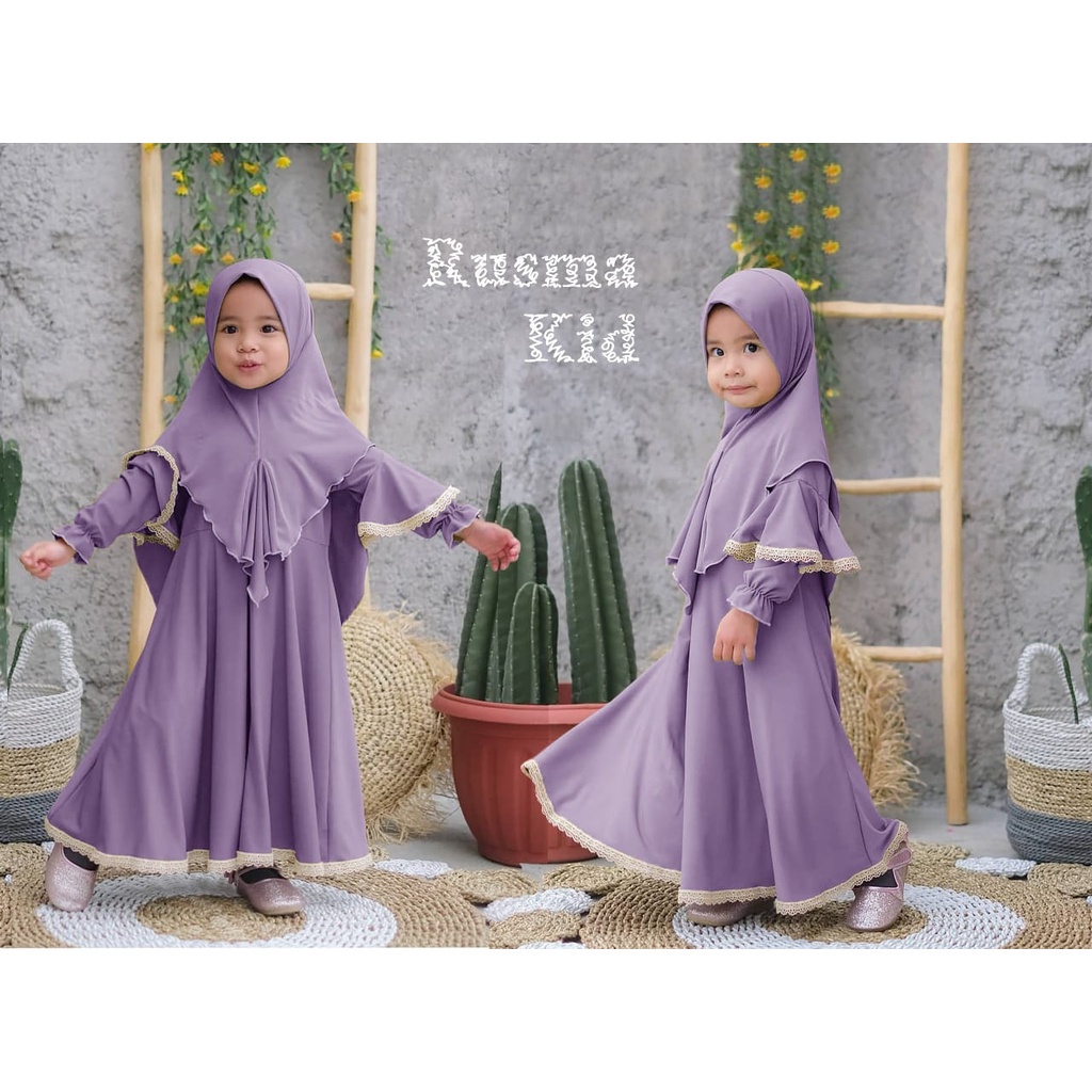 Terlaris Set Syari Rusma Kids Busana Baju Gamis Lebaran Anak Perempuan Syari Untuk Umur 5-6th FREE B