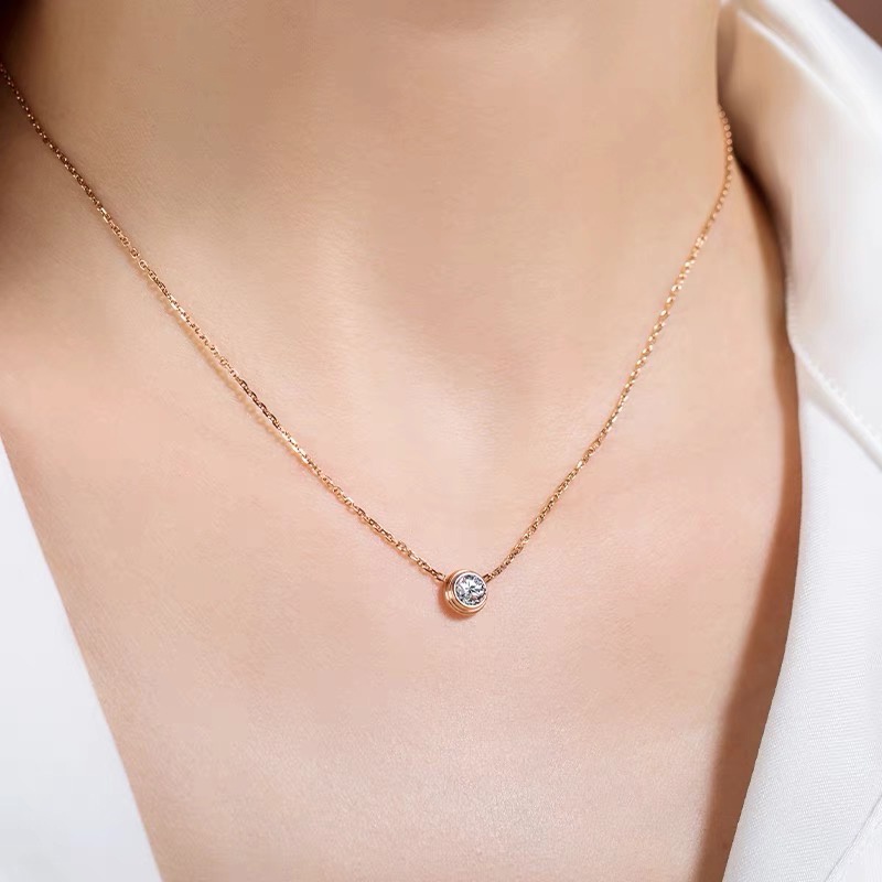 Kalung Lapis Emas 18k Bahan Baja Aksen Berlian Gaya Korea Untuk Wanita