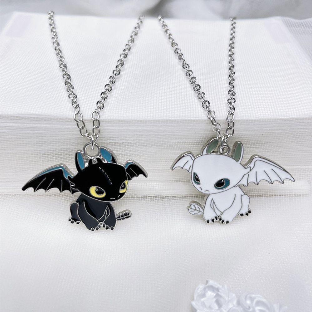 REBUY Rebuy Toothless Dragon Necklace Jewelry Friend Gift Hiasan Gantungan Malam Naga Ganda Jahat Pasangan Kalung Cara Melatih Naga Anda