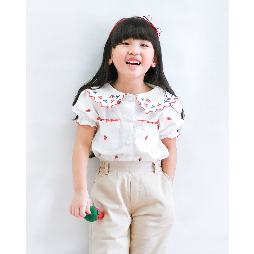 SARAPOVA STRAWBERRY TOP | Baju Atasan Anak Perempuan | Baju Katun Anak | Top Anak | Baju Bordir Anak | Baju Motif Brodir