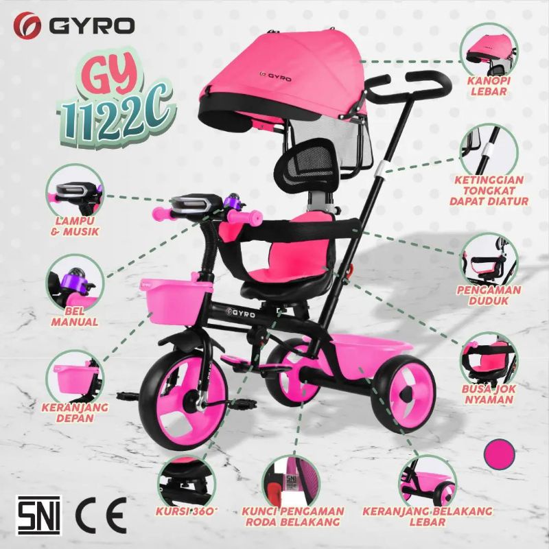 Bisa COD sepeda anak roda tiga Gyro GY-1122C/trycycle