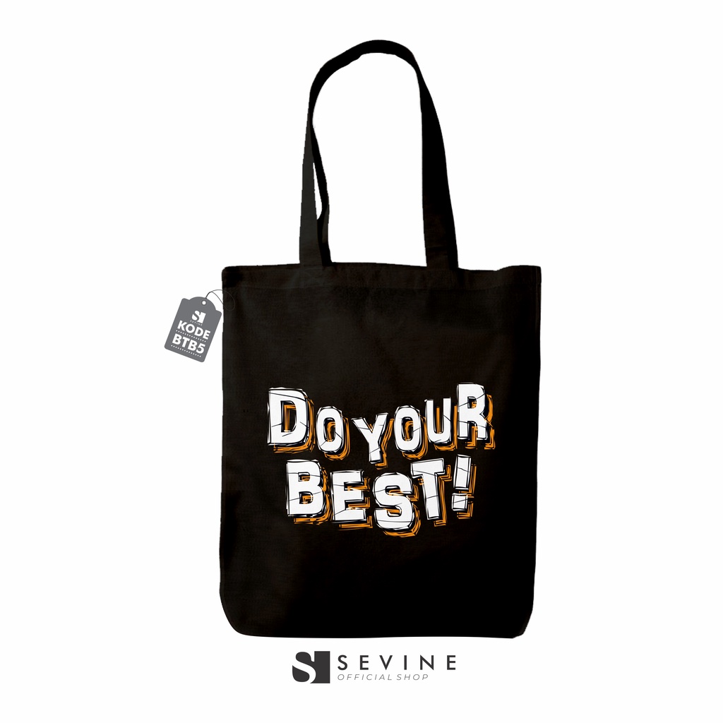 Sevine Totebag Tas Wanita Tote Bag Resleting Quote Black Series - BTB5