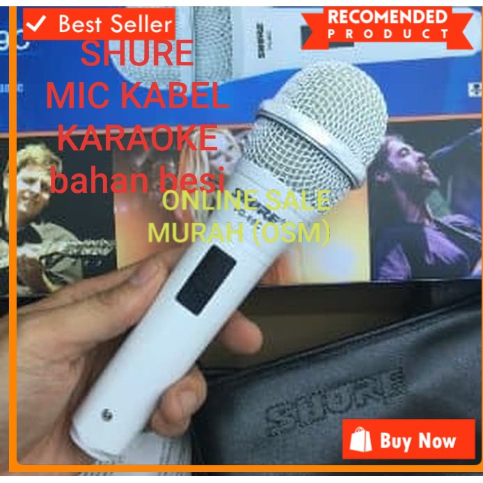 SHURE white legendary Mic putih song musik kabel Microphone cable karaoke vocal artis audio sound mik pengeras suara emas pro profesional vokal mikrophone dynamic legendaris TERBUAT DARI BESI Langsung nyala tanpa baterai Microphone Shure PG kabel 100% sam