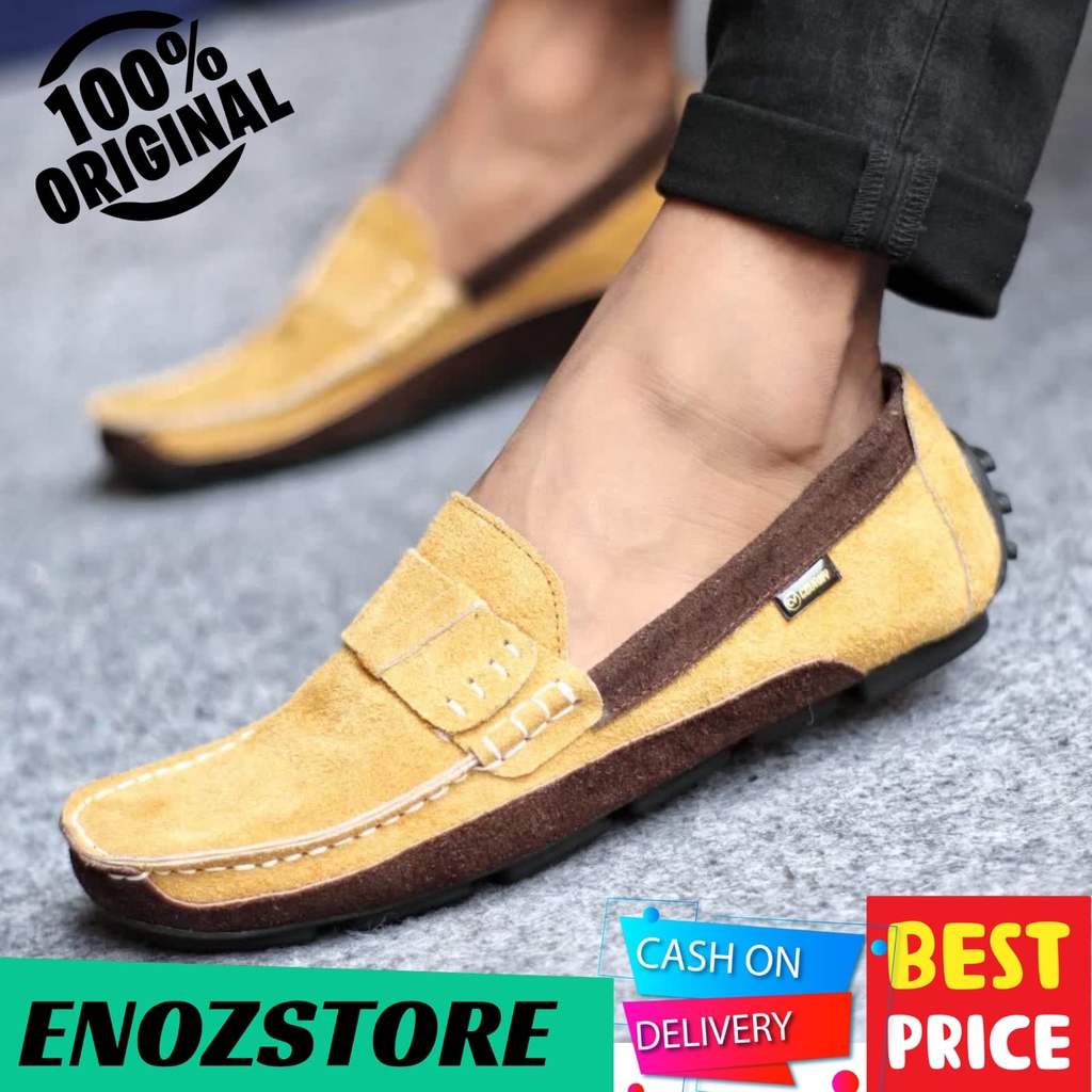 ENOZSTORE X GULLIT - Sepatu Formal Pria Slip On Kasual Kerja Santai Slop Kulit Suede Cowo Keren Ringan Nyaman
