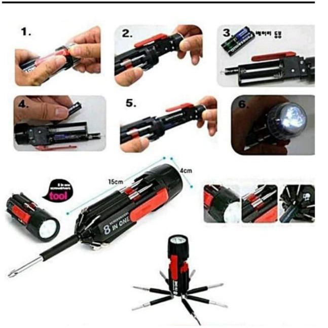 Set Obeng 8 in 1 Multi Screwdriver Tools - Obeng Senter Multifungsi