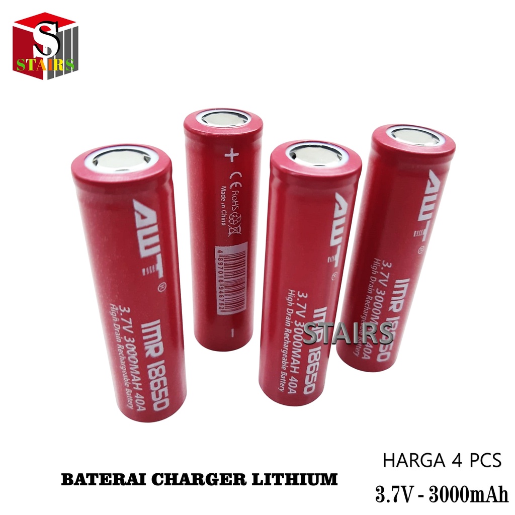 Baterai Charger/Isi Ulang Lithium 18650 Li-ion 3.7V - 3000mAh Flat Top Harga 4 Pcs