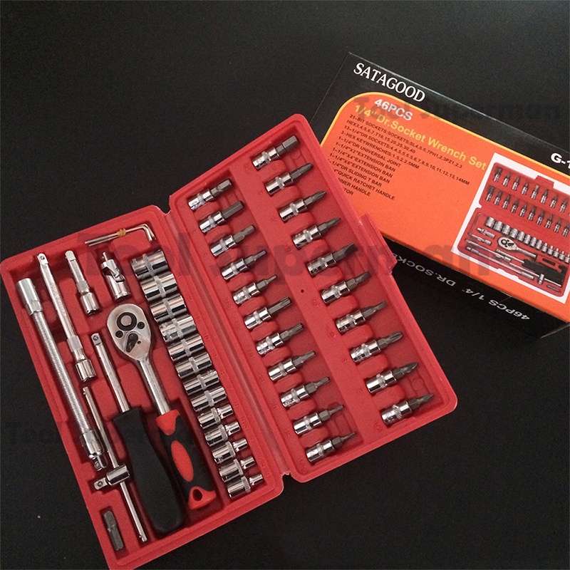 REAIM Kunci Socket Wrench 46 pcs (1/4&quot; ) kunci kunci motor lengkap  kunci shock set / Set Kunci Sok Kunci Shock / Socket Wrench Car Repair Tool L Motor Mobil