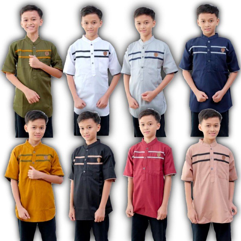 Cutekids Baju Koko Kurta Anak Laki-laki Muslim Distro Bandung Branded Original Oxford Salur HL03