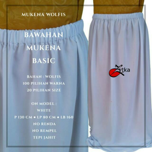 Zytka Bawahan Mukena Wolfis Size S sampai 8L Banyak Pilihan Warna