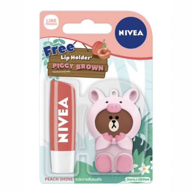 NIVEA Lip Balm Peach Shine Line Friends Holder Piggy Brown (4.8g)