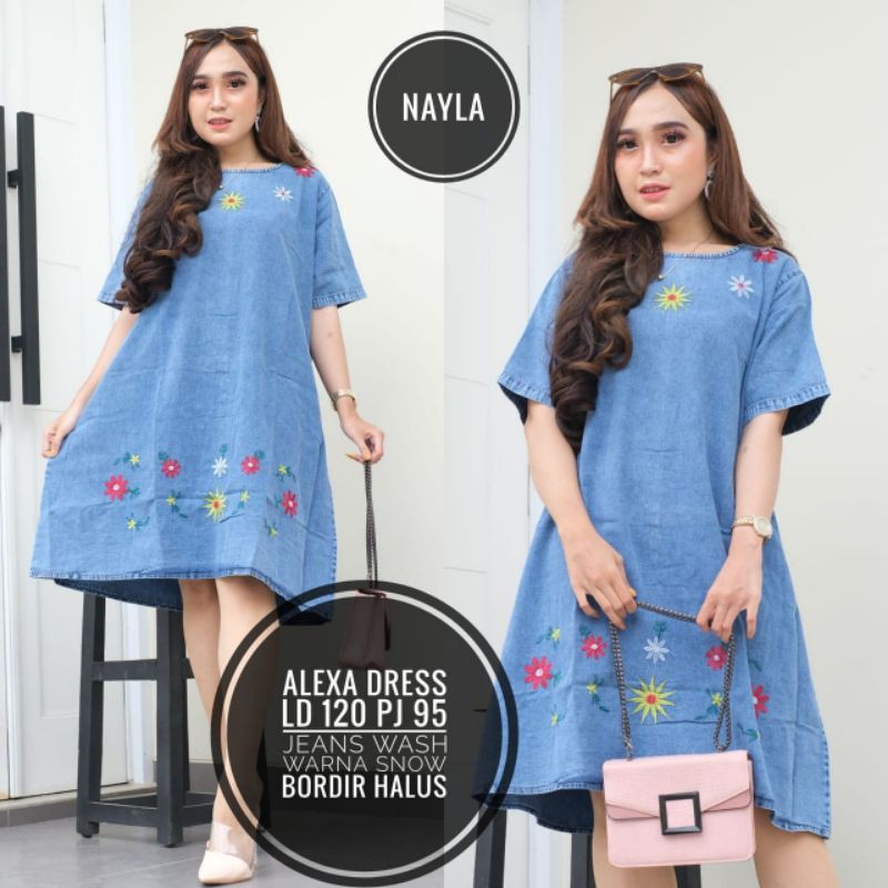 Baju Jeans Dress Wanita Jumbo Lengan Pendek fashion wanita