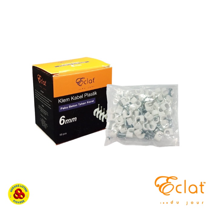 Eclat Klem Kabel 6mm Putih Paku Beton Round Cable Clips No 6