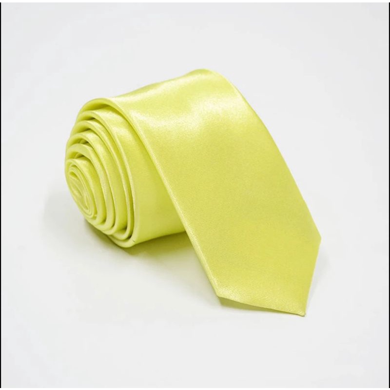 Dasi polos satin warna kuning muda slim 2 inch dan medium 3 inch