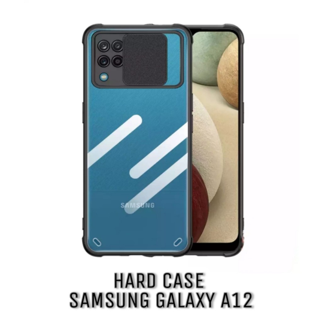 Case Samsung Galaxy A12 Premium Hardcase Fusion Sliding Armor Camera Cover Transparant