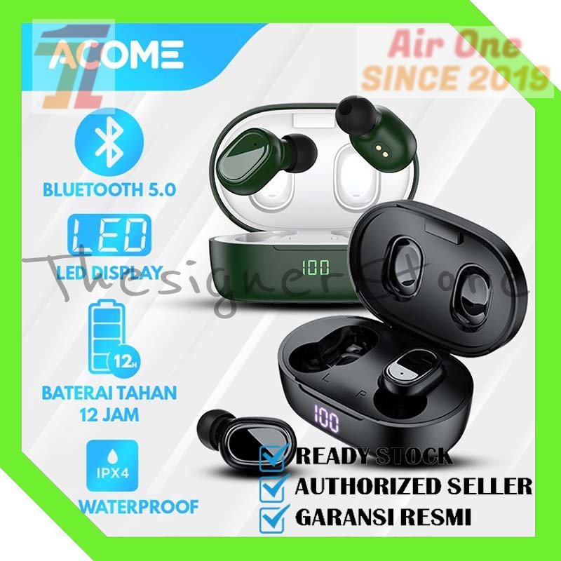 AirOne Acome T1 Airdots Headset Earphone Bluetooth 5.0 TWS LED Garansi Resmi 1 Tahun Airdots