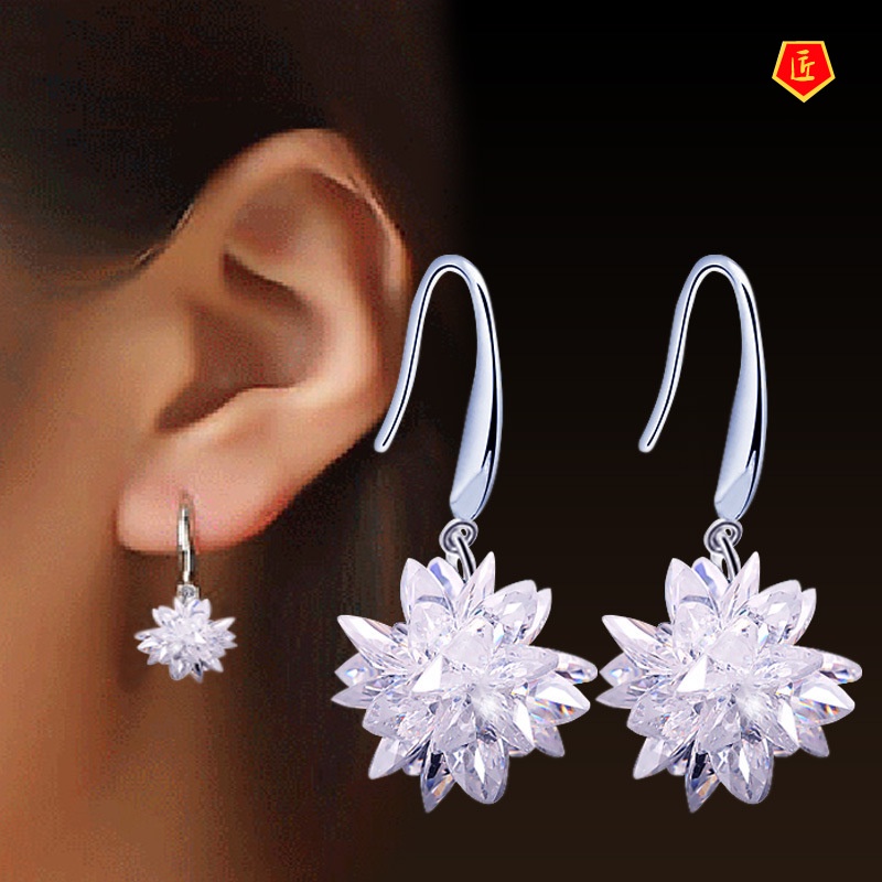 [Ready Stock]Creative Ice Flower Earrings Silver Simple Personalized