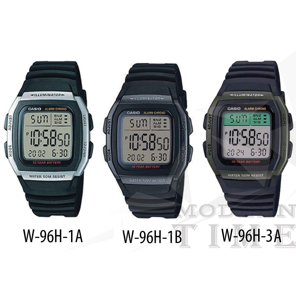 Casio Original W-96H / W-96H-1A / W-96H-1B Jam Tangan Pria - Digital - Karet - Hitam