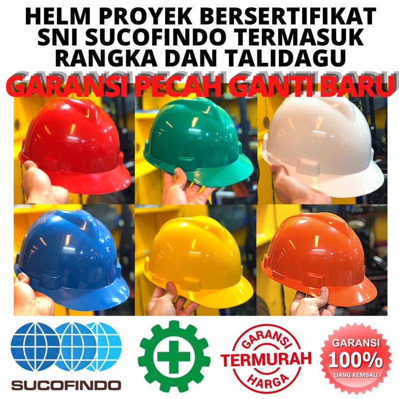 HELM PROYEK V-GUARD SAFETY ( HIJAU,ORANGE,KUNING,BIRU,PUTIH,MERAH) LENGKAP DENGAN FAST TRACK PUTARAN SPAREPART