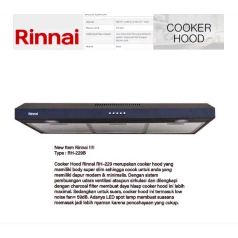 RINNAI RH 229 B - 90 CM COOKER HOOD PENGHISAP ASAP DAPUR