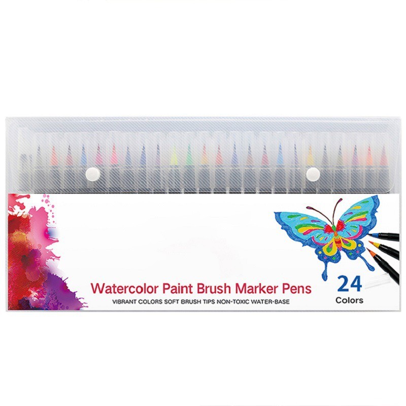 

Calligraphy Brush Kuas Warna Watercolor Paint Brush Marker Pen Set - 24+1color