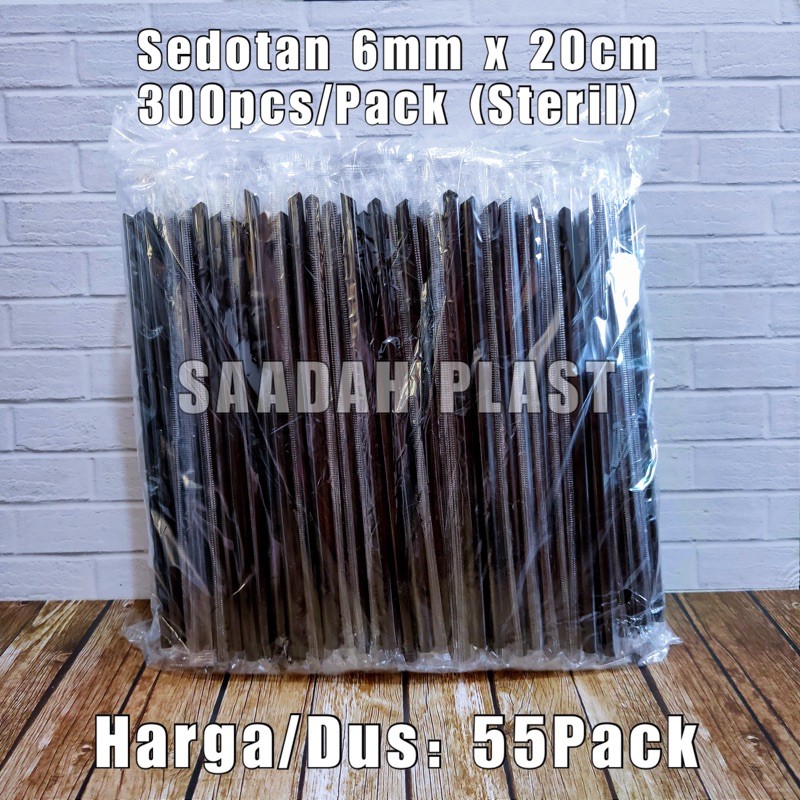 @55Pack Sedotan 6mm x 20cm Hitam steril runcing higienis