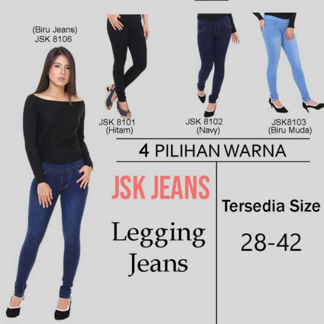 Celana Legging Pinggang Karet Jeans Wanita ( Size 28 - 42 )